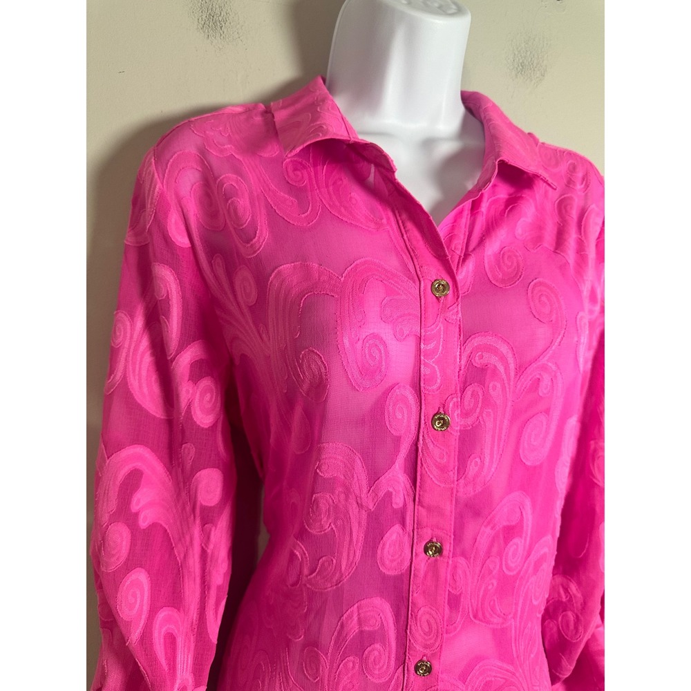 Lilly Pulitzer Natalie Shirt Dress Dragonfruit Pink Burnout Paisley Cover Up S - Picture 3 of 8
